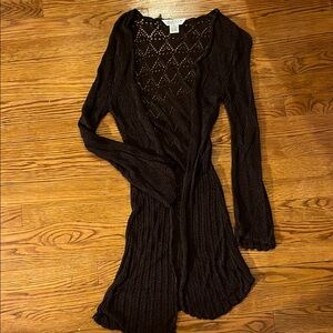 Dark Brown Open Knit Cardigan
